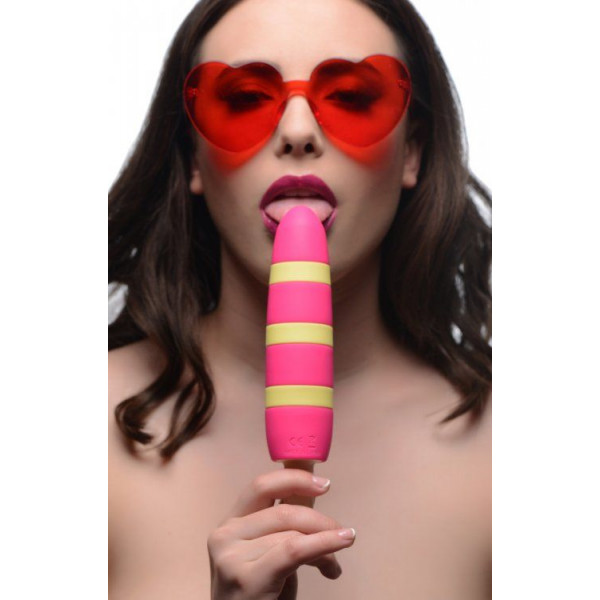 Ярко-розовый вибростимулятор-эскимо 10X Popsicle Vibrator - 21,6 см.