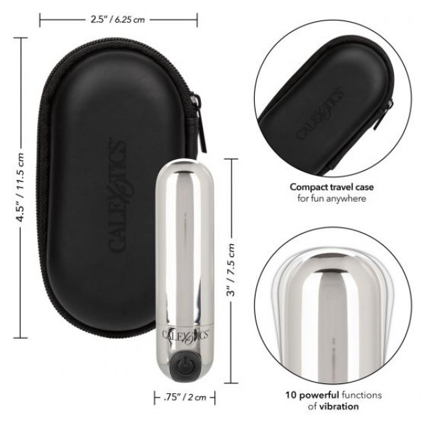 Серебристая перезаряжаемая вибропуля Rechargeable Hideaway Bullet - 7,5 см.