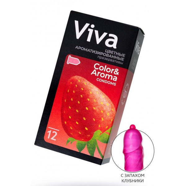 Цветные презервативы VIVA Color Aroma с ароматом клубники - 12 шт.