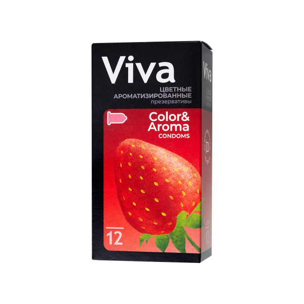 Цветные презервативы VIVA Color Aroma с ароматом клубники - 12 шт.