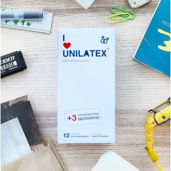 Ультратонкие презервативы Unilatex Ultra Thin - 12 шт. + 3 шт. в подарок