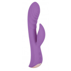 Фиолетовый вибромассажер-кролик 5  Silicone Ripple Passion - 19,1 см.