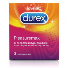 Рельефные презервативы с точками и рёбрами Durex Pleasuremax - 3 шт.