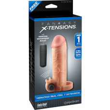 Телесная вибронасадка с кольцом  Vibrating Real Feel 1 Extension - 14 см.