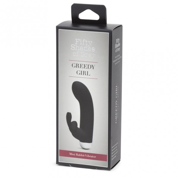 Черный вибратор с клиторальным отростком Greedy Girl Mini Rabbit Vibrator - 14 см.