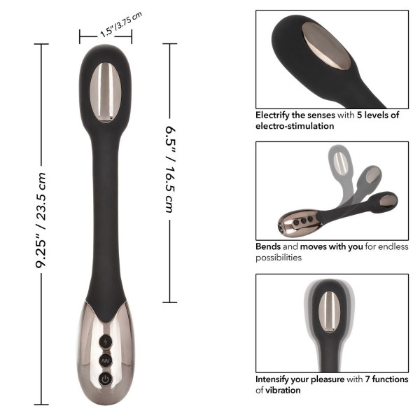 Черный гибкий вибромассажер с электростимуляцией Electro-Charge - 23,5 см.
