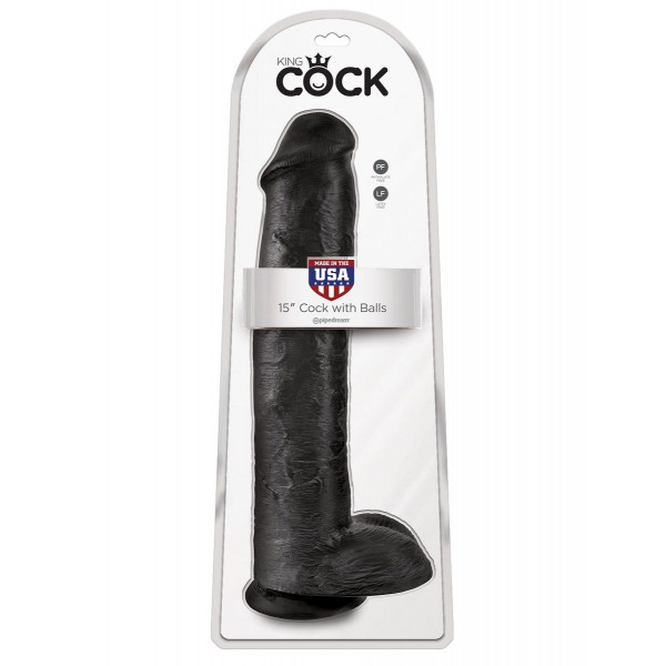 Чёрный фаллоимитатор-гигант 15  Cock with Balls - 40,6 см.