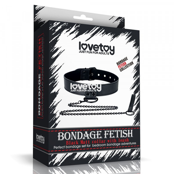 Черный ошейник Bondage Fetish Black Matt Collar With Leash с цепочкой-поводком