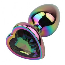 Радужная металлическая пробка Rainbow Heart Butt Plug - 7,1 см.