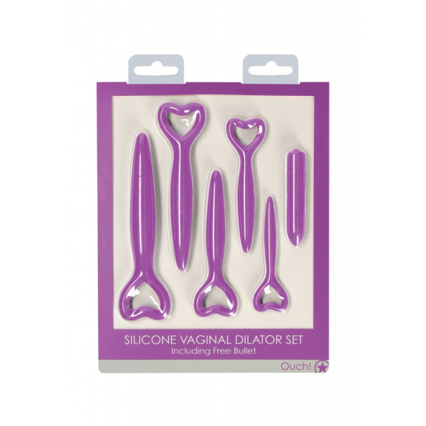 Набор фиолетовых вагинальных расширителей с вибропулей Silicone Vaginal Dilator Set