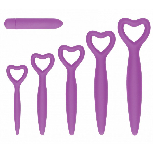 Набор фиолетовых вагинальных расширителей с вибропулей Silicone Vaginal Dilator Set