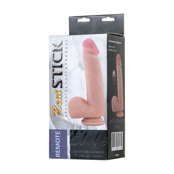 Телесный перезаряжаемый вибратор REALSTICK ELITE VIBRO с пультом ДУ - 21 см.