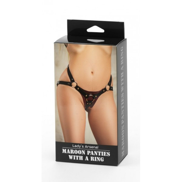 Бордовые трусики с кольцом под насадки и замшевыми ремешками Maroon Panties With A Ring