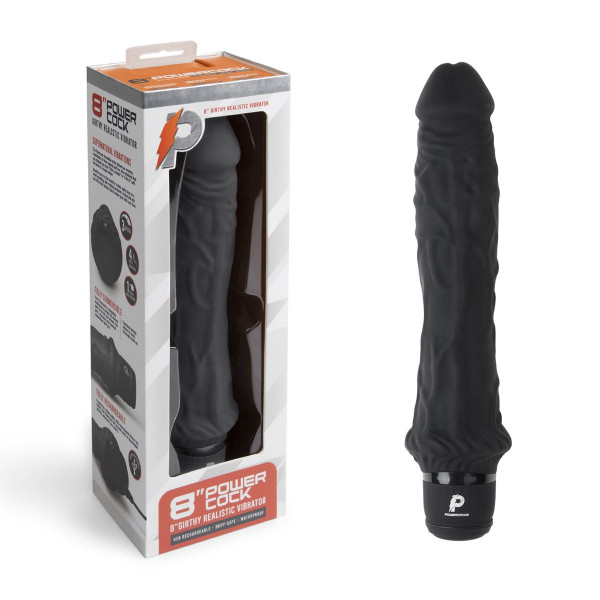 Черный вибратор-реалистик 8  Girthy Realistic Vibrator - 24,5 см.