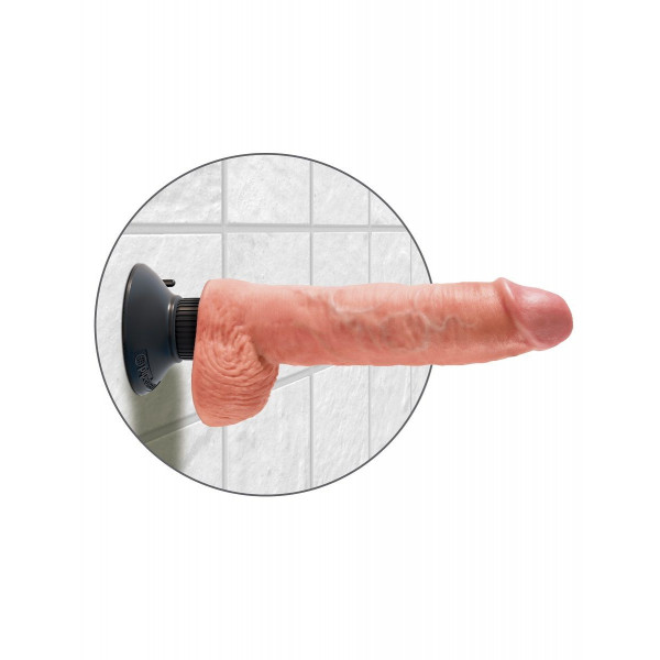 Телесный вибромассажер 10  Vibrating Cock with Balls - 25,4 см.