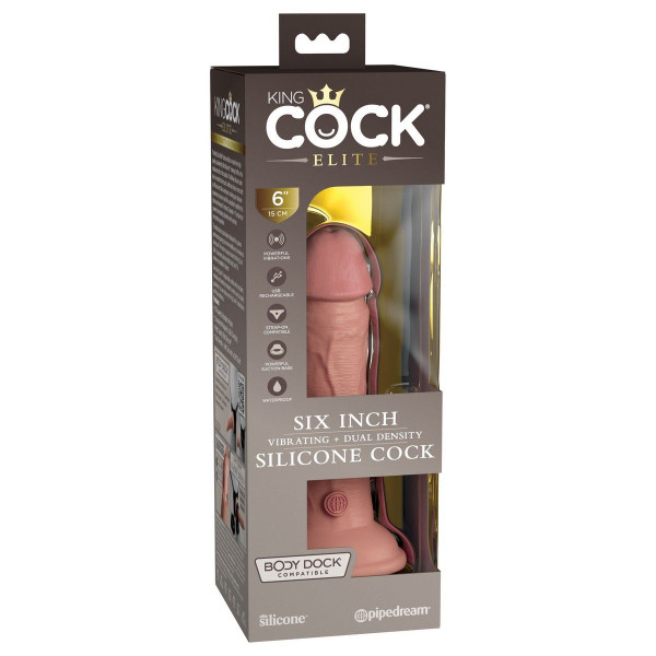 Телесный вибратор-реалистик на присоске 6  Vibrating Silicone Dual Density Cock - 17,8 см.