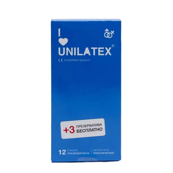 Классические презервативы Unilatex Natural Plain - 12 шт. + 3 шт. в подарок