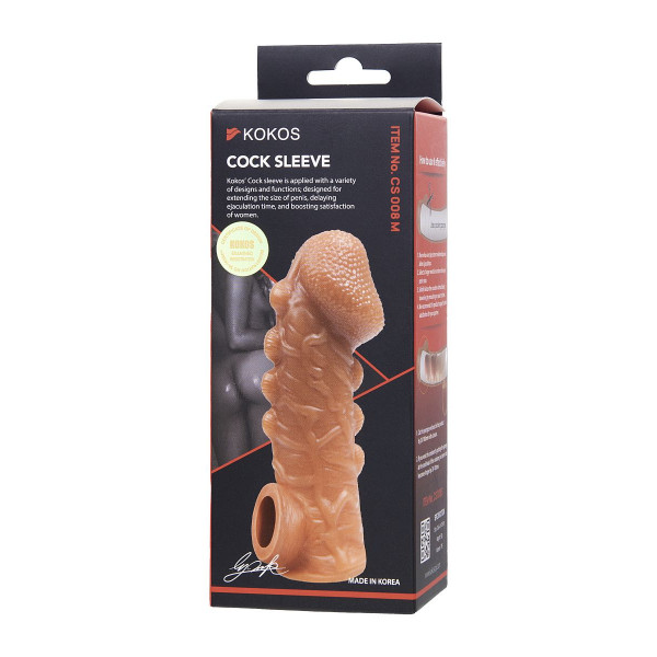 Телесная закрытая насадка с шишечками Cock Sleeve 008 Size M - 15,6 см.