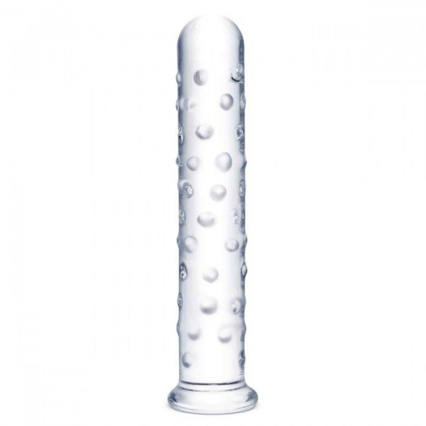 Прозрачный стеклянный фаллос с массажным рельефом 10  Extra Large Glass Dildo - 25,5 см.