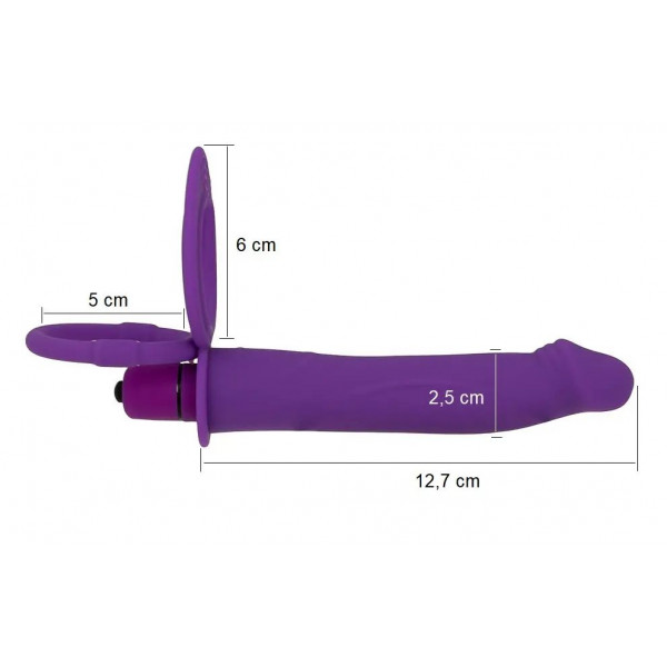 Фиолетовая вибронасадка для двойного проникновения с 2 эрекционными кольцами - 12,7 см.