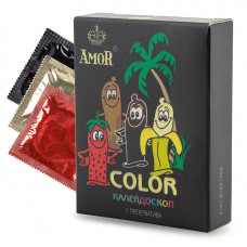 Цветные ароматизированные презервативы AMOR Color  Яркая линия  - 3 шт.