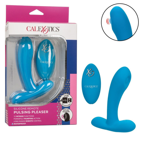 Голубой массажер простаты Silicone Remote Pulsing Pleaser - 11,5 см.