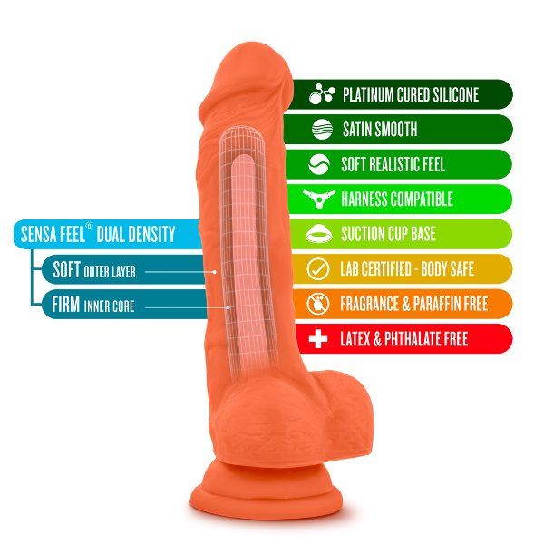 Оранжевый фаллоимитатор 7.5 Inch Silicone Dual Density Cock with Balls - 19 см.