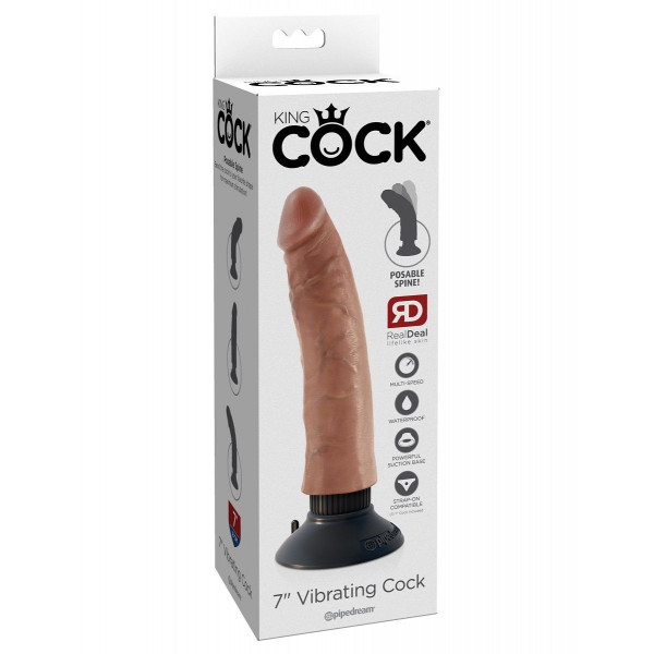 Кофейный вибратор со съемной присоской 7  Vibrating Cock - 20 см.