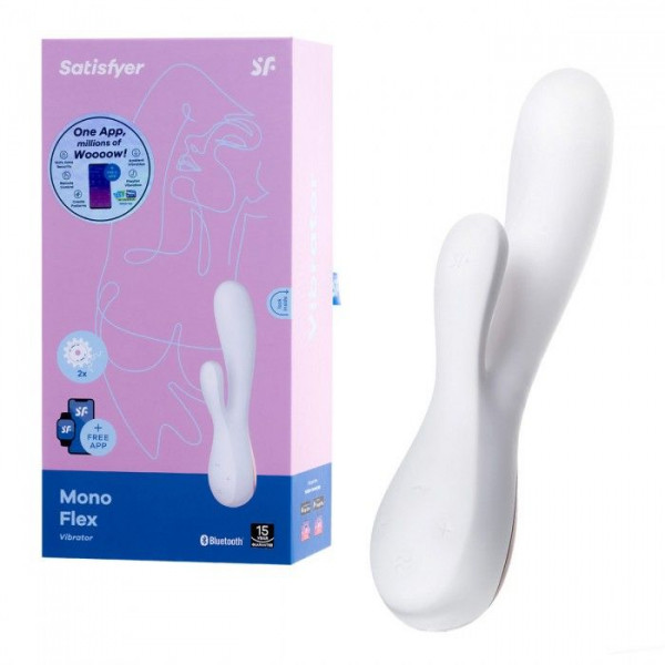 Белый вибратор-кролик Satisfyer Mono Flex с управлением через приложение - 20,4 см.