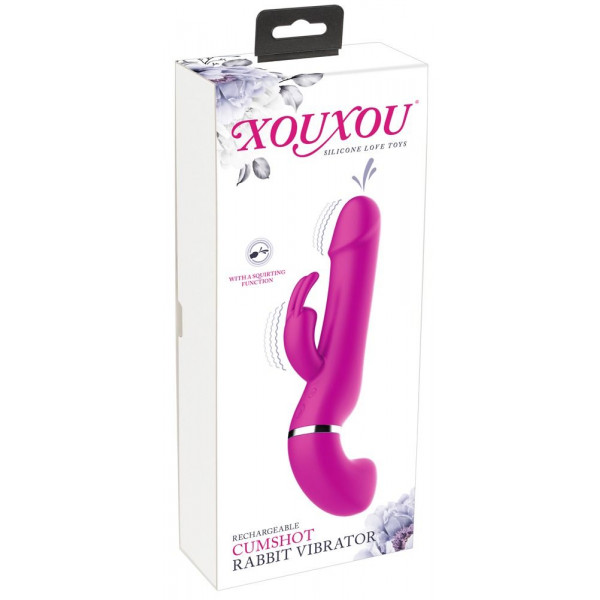 Лиловый вибратор-кролик с функцией сквирта Cumshot Rabbit Vibrator - 24 см.