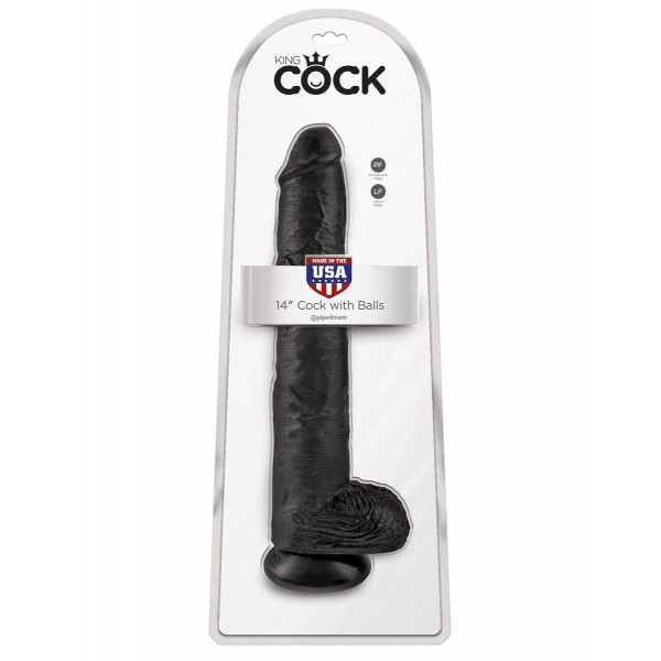 Чёрный фаллоимитатор-гигант 14  Cock with Balls - 37,5 см.