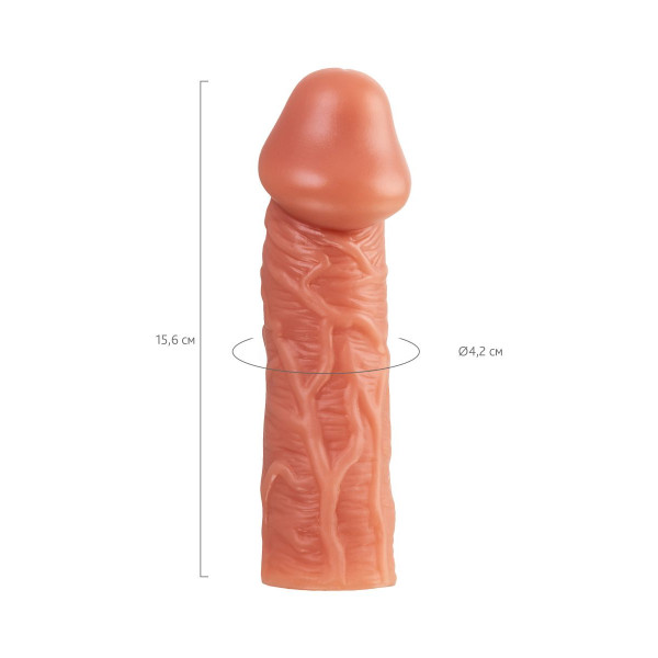 Телесная насадка на фаллос с фиксацией мошонки Cock Sleeve 001 Size M - 15,6 см.