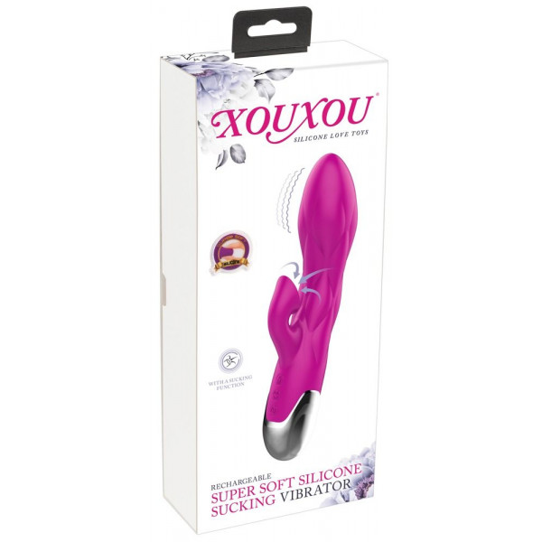 Лиловый вибратор-кролик Super Soft Silicone Sucking Vibrator - 20 см.