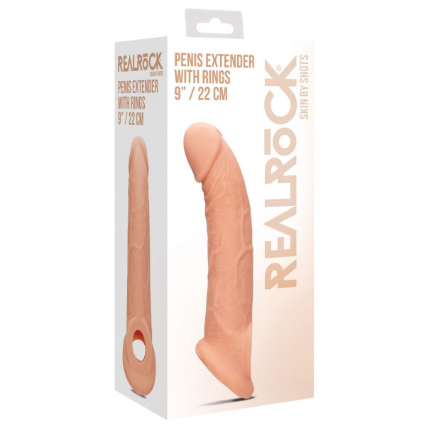 Телесная насадка с кольцом Penis Extender with Rings - 22 см.