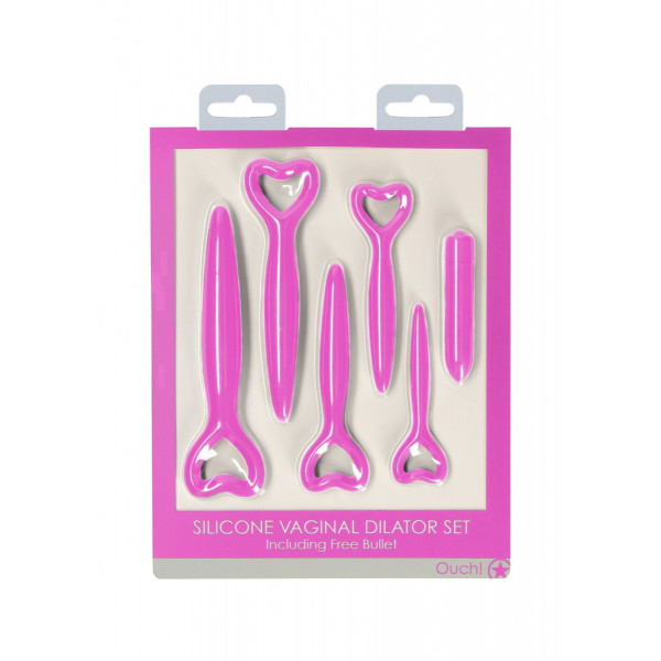 Набор розовых вагинальных расширителей с вибропулей Silicone Vaginal Dilator Set