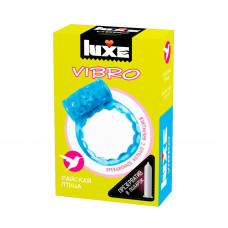 Голубое эрекционное виброкольцо Luxe VIBRO  Райская птица  + презерватив